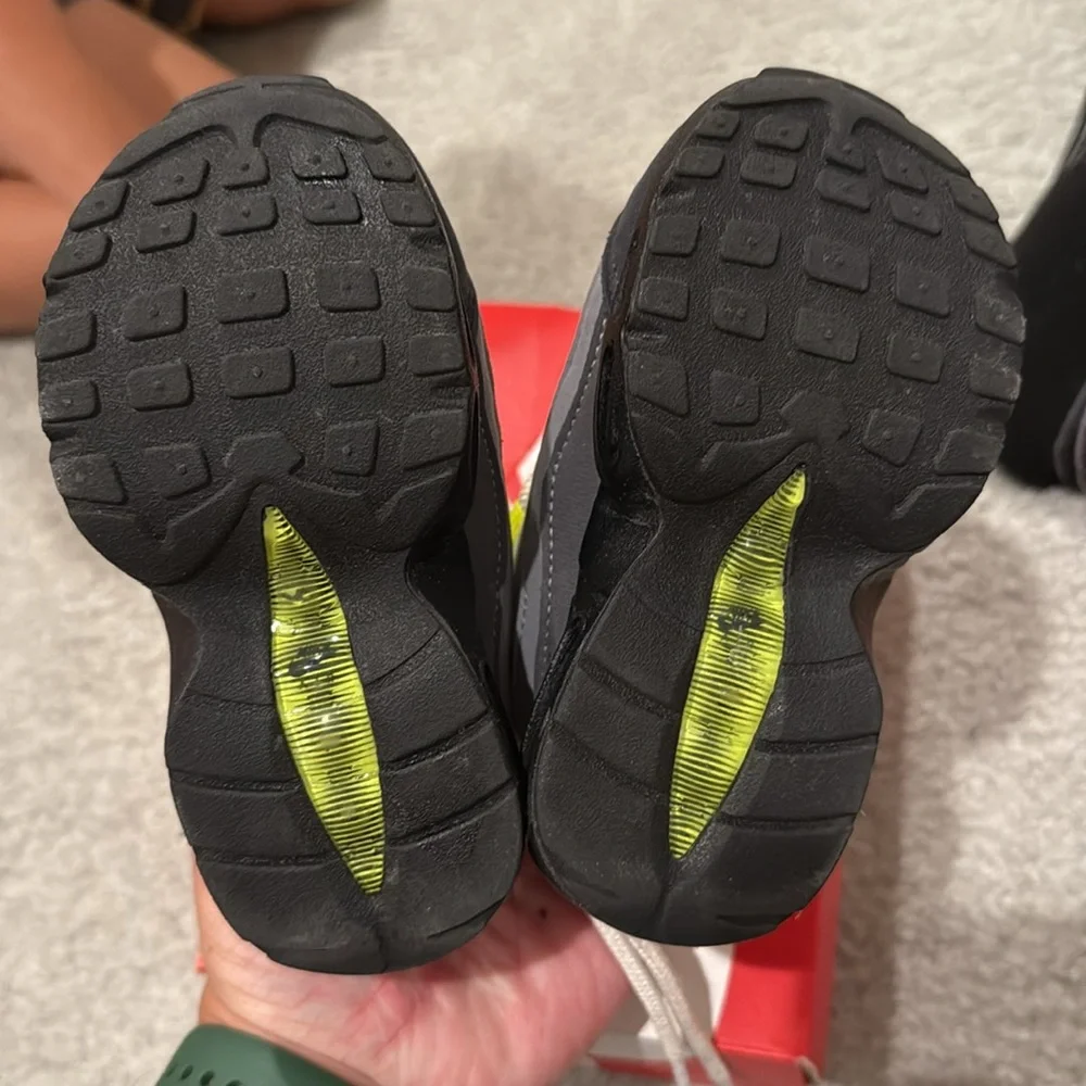 Nike Kids Gray Black White Neon Yellow Air-Cushioned Sneakers